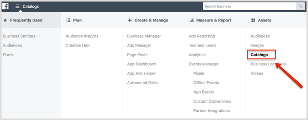 Facebook retargeting: sezione cataloghi