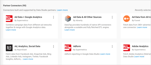 Google Data Studio: connettori-partner-google