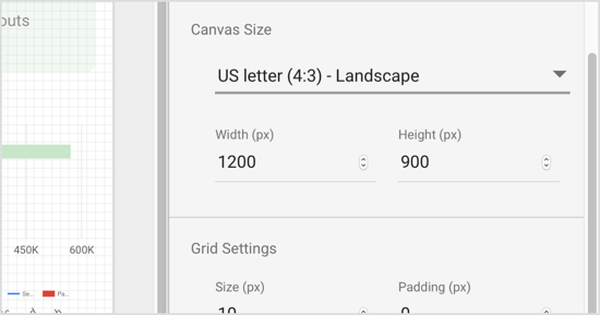 Google Data Studio: dimensione-canvas