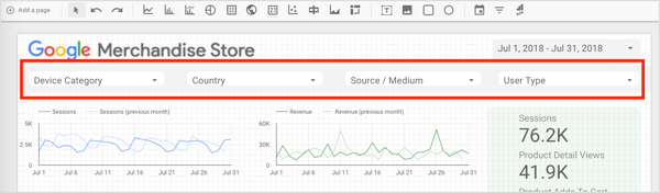 Google Data Studio: opzioni-dati-report