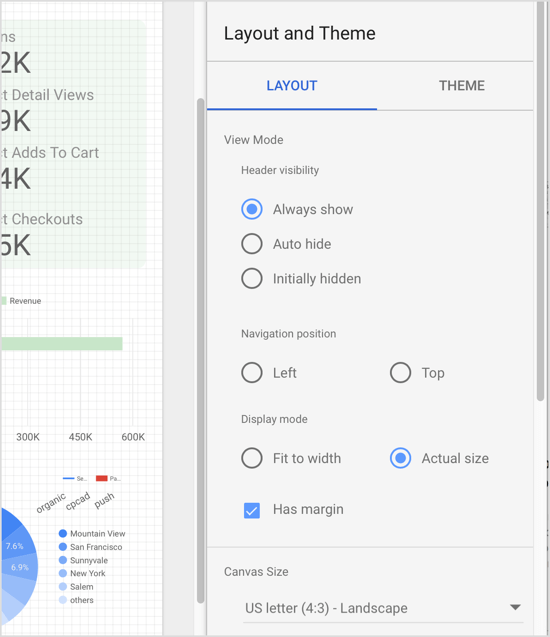 Google Data Studio: sezione-layout