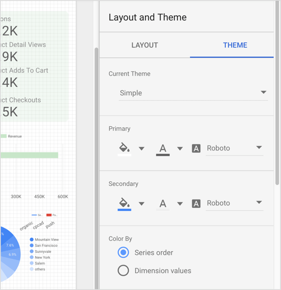 Google Data Studio: sezione-tema