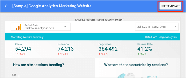 Google Data Studio: usa-template