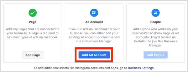 Business manager facebook: Aggiungi account annuncio