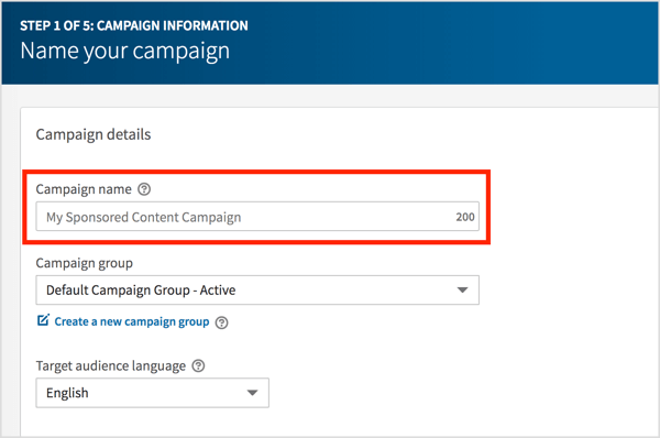 Linkedin video ads: Scegli un nome per la tua campagna