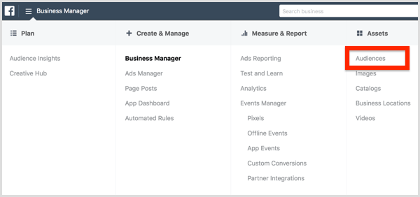 Business manager facebook: Segmenti di pubblico