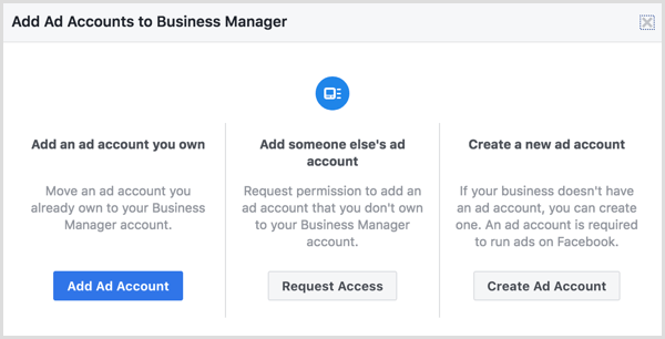 Business manager facebook: aggiungere un account pubblicitario esistente o crearne uno nuovo