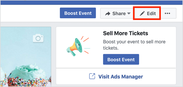 Eventi Facebook: fai clic su "Modifica" nella pagina dell'evento