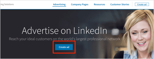 Linkedin marketing; fare clic su “Crea una campagna”