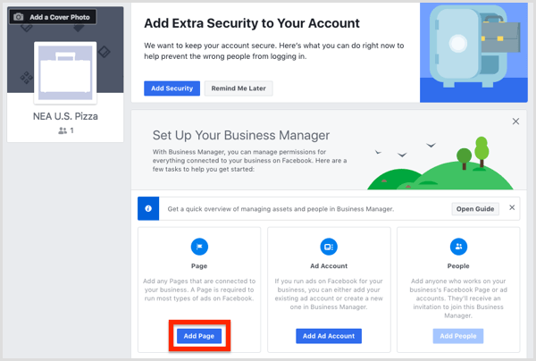 homepage di business manager facebook