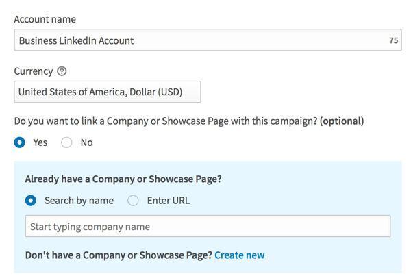 potrai creare il tuo account e facoltativamente collegarlo a una pagina aziendale di LinkedIn