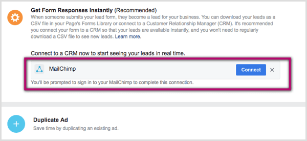 Post Facebook: provider CRM