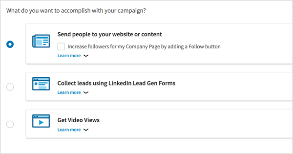 Linkedin video ads:  scegliere l’obiettivo della campagna