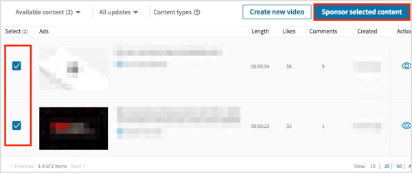 Linkedin video ads: seleziona i video da promuovere