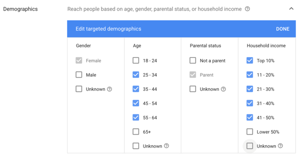 Youtube TrueView: dati demografici pubblico