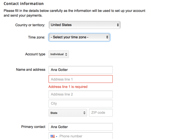 compilare campi registrazione adsense