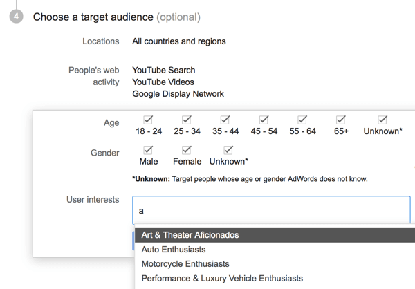 target annunci youtube